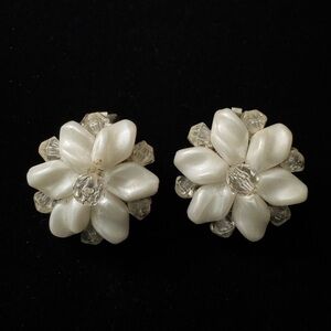 Elegant White Floral Clip-On Earrings